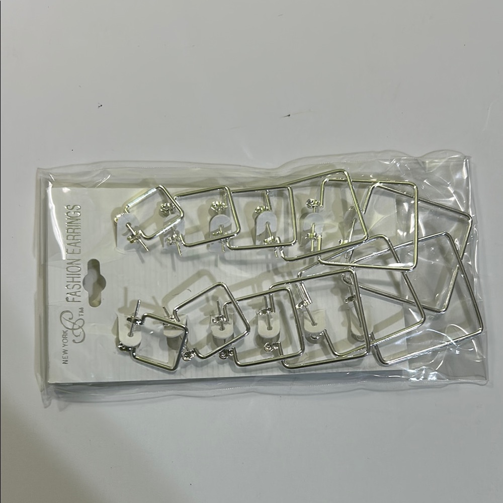 Silver Square Hoop Earrings - Picture 10 of 16